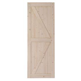 30 in. x 84 in. Unfinished Sliding Barn Door with 5.5FT Barn Door Hardware Kit & Handle ; K Frame; Solid Spruce Wood; Requires Simple DIY Assembly