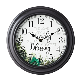 Mainstays 12" Inspiration Analog Wall Clock "The Love of a Family Is Life's Greatest Blessing", Blk