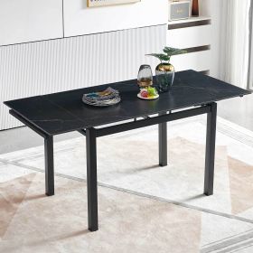 Black Ceramic Modern Rectangular Expandable Dining Room Table For Space-Saving Kitchen Small Space -Table Leg