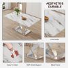 Modern white rectangular marble textured glass dining table and office desk. Equipped with stainless steel base. Beautiful and durable. 63"*37"*30"