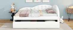 Twin Size PU Upholstered Tufted Daybed with Trundle and Cloud Shaped Guardrail, White