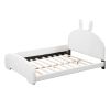 Full Size Upholstered Platform Bed with Cartoon Ears Shaped Headboard, White