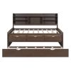 Full Size Wooden Captain Bed with Built-in Bookshelves,Three Storage Drawers and Trundle,Antique Grey