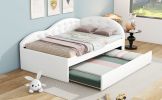 Twin Size PU Upholstered Tufted Daybed with Trundle and Cloud Shaped Guardrail, White