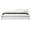 Twin Size PU Upholstered Tufted Daybed with Trundle and Cloud Shaped Guardrail, White