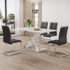Modern white rectangular marble textured glass dining table and office desk. Equipped with stainless steel base. Beautiful and durable. 63"*37"*30"