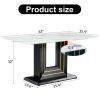 Dining table. White imitation marble pattern desktop. Black MDF table legs with gold lines and black base. Suitable for kitchen living roomF-SQ