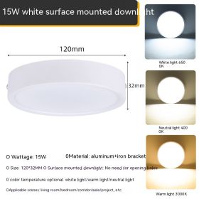 Ultra-thin Household Folding Punch Free Led Surface Mounted Downlight (Option: White Light 6500K-White 15W)