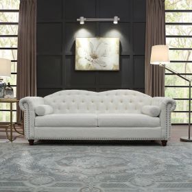 Classic Traditional Living Room Upholstered Sofa with high-tech Fabric Surface/ Chesterfield Tufted Fabric Sofa Couch, Large-White (Color: White)