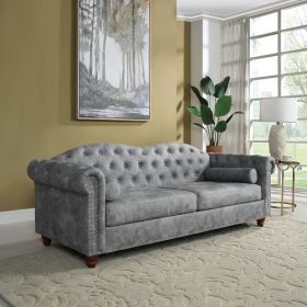 Classic Traditional Living Room Upholstered Sofa with high-tech Fabric Surface/ Chesterfield Tufted Fabric Sofa Couch, Large-White (Color: Gray)